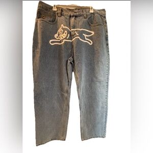 Icecream Men's Jeans Blue Denim Embroidered Logo Button Zip 38 x 34 Wide Fit